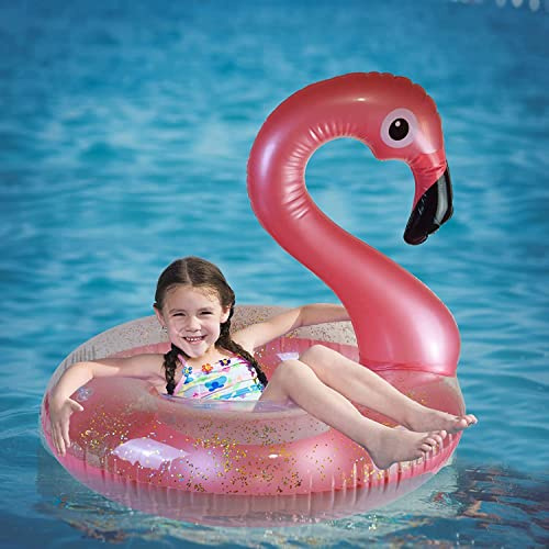 Fenicottero Gonfiabile, Galleggiante Anello di Nuoto,Salvagente fenicottero con paillettes, Giochi per Piscina Gonfiabile per Bambini e Adulti
