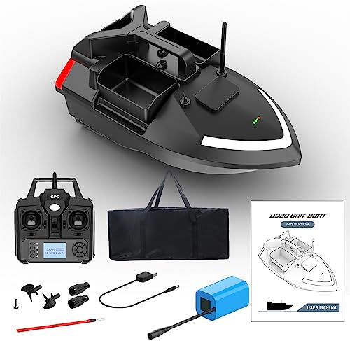 CTLNEON Bateau d'appât de pêche GPS Bateau d'appât RC sans Fil Double Moteur 2 kg Retour d'alimentation Automatique Télécommande 500 m de Distance Bateau de nid de pêche (5200MAH)
