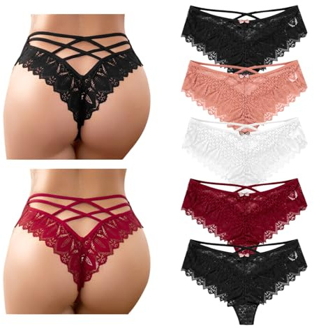 Zilams Culotte Femme Dentelle Chic Tanga Sexy Lingerie String sous Vetement Stretch Slips Taille Basse Bikini Multipack Tentation Panties