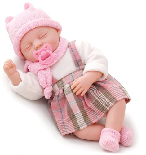 Bibi Doll 18 Bonnie Baby Doll with 16 Baby Sounds – Realistic Newborn Girl with Soft Fabric Body & Vinyl Limbs – Pink Tartan Outfit, Dummy – Dolls for Girls Age 18 Months+