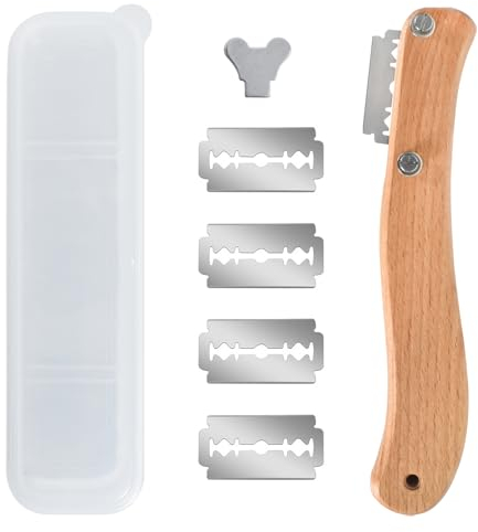 Taglierino per Pane, Lama per Pane, Lama Taglia Pane, Lama per Incidere Il Pane, Porta Lametta per Pane Legno, con 5 Lame in Acciaio Inossidabile, per Cuocere, Intagliare Modelli di Pane Crudo