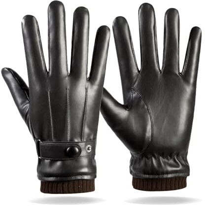 LJCZKA Guanti Pelle Uomo Invernali Touch Screen, Guanti Moto Uomo Invernali, Guanti Termici in Pelle Caldo Antivento Prova Freddo