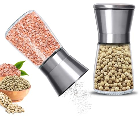 Gucass Lot de 2 Moulins à Sel et à Poivre en Acier Inoxydable - Moulin à épices avec Broyeur en Céramique Réglable - Moulin à Sel et à Poivre - Également Comme Moulin à Piment, 180ML