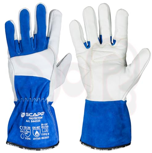 SCAPP WIG Schweißerhandschuhe PERFORMANCE, Größe 9-11, Schweißhandschuhe, Ziegenleder und Rindsleder, blau (10/XL)