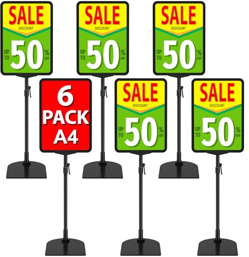 VAIIGO Confezione da 6 supporti per poster, formato A4, supporto per cartelli da tavolo, supporto regolabile per segnaletica, menù pubblicitari, espositori per affari, ufficio, ristorante