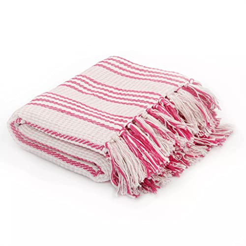 ZEYUAN Manta a Rayas 220x250 cm algodón Rosa y Blanco, Cubre Sofa, Manta Sofa, Colcha Sofa, Cubresofa, Colcha Multiusos para Sofas, Sofá De Manta Protectora
