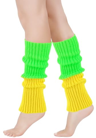 GoGou Leg Warmers for Women Thermal Black Leg Warmers, Chunky Cable Knitted Leg Warmer 80s, Stylish Accessories for Fancy Party Ballet Skating Ice Dancing (greenyellow)