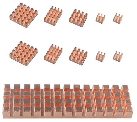 ZDE 11PCS kylflänsar i koppar för Raspberry Pi 5 CPU kylare värmesjunkar + M.2 kylfläns för M.2 2280 SSD 70x20x6 mm med termisk silikondyna för PC Raspberry Pi NGFF PCIe NVMe SATA M.2 2280 SSD kylning