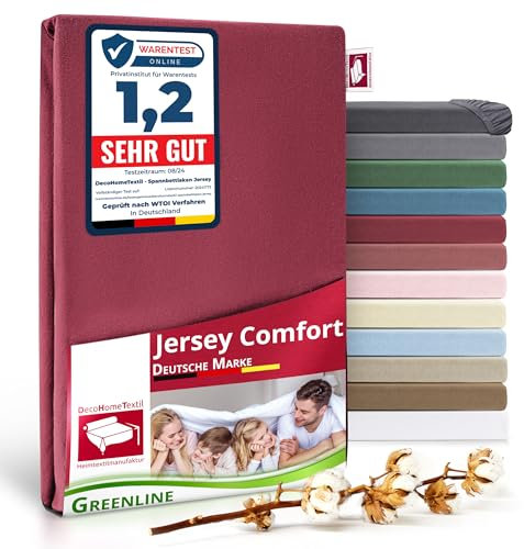 Greenline Spannbettlaken Premium Jersey aus 100% Baumwolle Bordeaux Rot 140-160x200 cm bis zu 30 cm auch für Boxspringbetten, Spannbetttuch