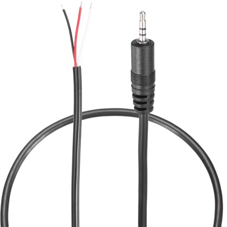 sourcing map Cable auxiliar de repuesto de 2,5 mm, cable de audio de 3 polos macho a cable desnudo, cable de audio de sonido estéreo para auriculares, teléfonos inteligentes, altavoces, color negro, 5