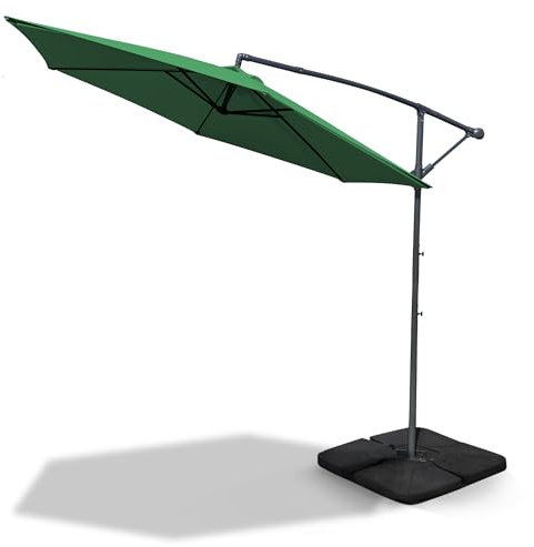 KEPLIN 3M Cantilever Garden Parasol, Garden Umbrella with Crank Handle & Cover, UV Protection, Water-Repellent Polyester, Powder-Coated Pole, 6 Ribs Garden Parasol, Green