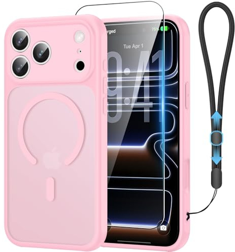 GOODVISH Magnetic Case for iPhone 18 Pro/iPhone 17 Pro Case, Pink | Full Camera Protection, Military-Grade Shockproof Phone Case with Strap Fit for MagSafe, with Screen Protector