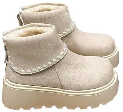 Generisch 2026 Botines de plataforma retro con tacón de bloque forrados antideslizantes zapatos de moda para exteriores para clima frío, Blanco, 36 EU