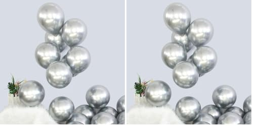 Metallic Silver Balloon 100 Pack 12 inch Chrome Silver Party Balloons Pack Strong Thicken Latex Silver Balloons for Happy Birthday Party Graduation New Year Baby Shower Events Decorations