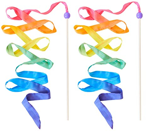 Sarah's Silks Rainbow Streamer - 8' Long Ribbon Wand for Kids, Pretend Play, Dance, Baton Stick Twirling, and Gymnastics Party Favors | 100% Silk and Wood Montessori and Waldorf Toys (2)