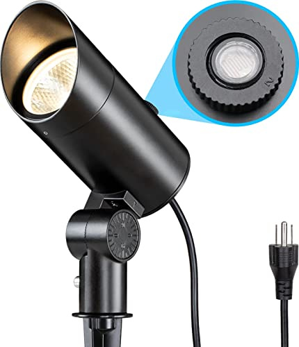 SUNVIE 30W Spot Lights Outdoor 120V Dusk to Dawn Outdoor LED Spotlight Plug in with Photocell Sensor 3000K Waterproof Bright Flag Pole Light for Yard Tree Garden Landscape Lighting with Stake 6FT Cord