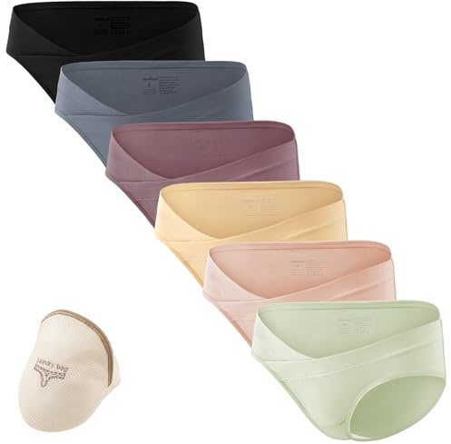 HBselect 6 Pack Bragas Embarazadas Algodon U Forma Braguitas para Premamá | Braga Embarazo U Forma Clásico, Braguita Postparto Cómodas, Cintura Bajo Bragas Maternidad, Entrepierna 100% Algodón