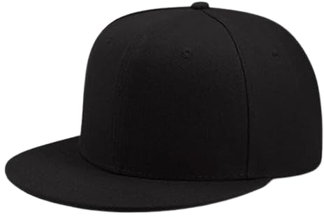 Boolavard Flat Bill Visor Cappello Snapback Classico Blank Tesa Regolabile High Top End Trendy Color Style Plain Tone Berretto da Baseball (Nero)