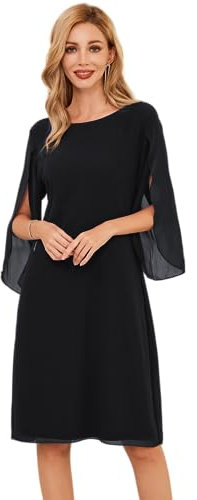 GRACE KARIN Women Elegant Chiffon Midi Party Dress 3/4 Sleeves Formal Black Dresses for Special Ocassion Size 18