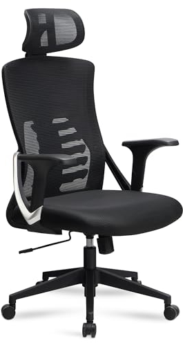 AMSTYLE Bürostuhl Schwarz Mesh-Bezug Schreibtischstuhl bis 120 kg mit Kopfstütze, Drehstuhl höhenverstellbar mit Lendenwirbelstütze, Stoff-Schreibtischsessel ergonomisch mit Wippfunktion
