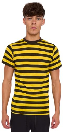 FNA FASHIONS - Camisetas unisex a rayas, camisetas de mezcla de algodón de primera calidad, Negro Y Amarillo, L