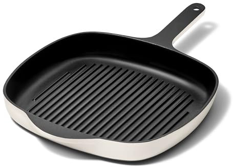 Caraway Enameled Cast Iron Grill Pan - 10.5” Grill Pan for Stovetop Cooking - 3 Layer Enamel Coating - No Seasoning Required - Compatible With All Stovetops - Free From Forever Chemicals - Cream