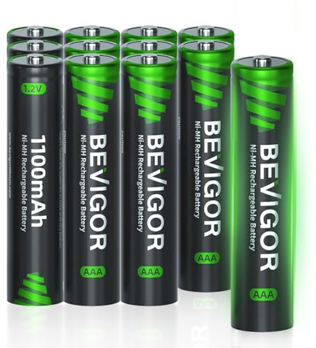BEVIGOR 12 Pilas AAA Recargables Ni-MH 1100mAh 1.2V, Alta Capacidad, Precargadas