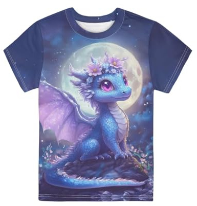 QWEFVB T-shirts pour filles, taille 2-16, chemise à manches courtes, t-shirts graphiques d'été pour enfants, pull à col rond, hauts vêtements, dragon, 7-8 ans