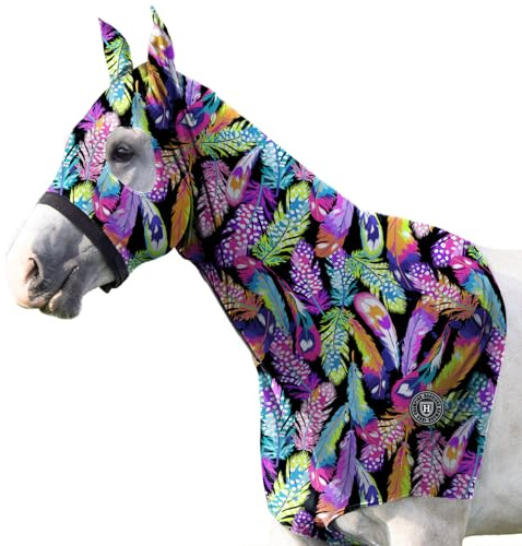 Harrison Howard Soft Horse Hood All-Covered Comfortable Sleezy for Horses with Zipper Feather Hues M