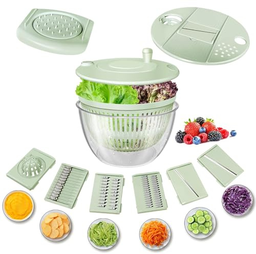Salad Spinner Large, Lettuce Spinner Efficient Food Washer, Vegetable Chopper, Salad Maker Kit with 6 Blades & Cutting Board, BPA Free, 4.5Qt for Washing, Drying, Slicing, Chopping