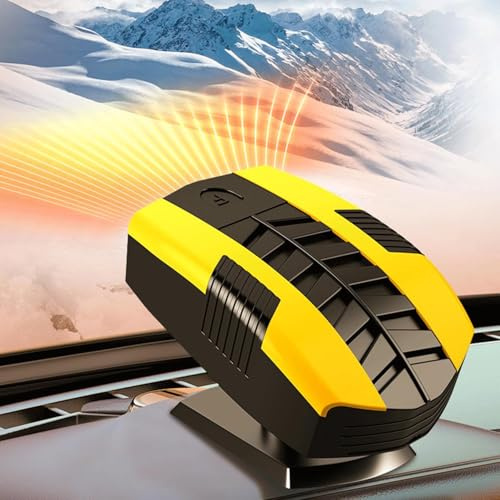 FAMINESS Car Heater 12V 150W Portable Car Heater Plug into Cigarette Lighter 2 Mode Heating Fan Quick Defroster Demister Defogger for Winter Windshield Cars SUVs & Old Vehicles Yellow