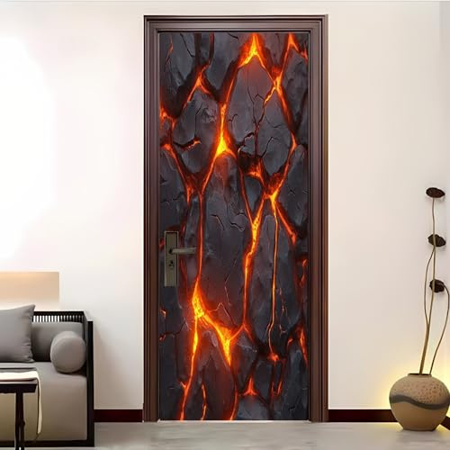 Pvc Adhesivo Pegatinas para Puertas Impermeable Extraíble FantasíA Rocas Fluidos Vinilos Puerta Pegatina Rojo Pared Murales Para Cocina Decorativos Hogar Arte 77x200 cm