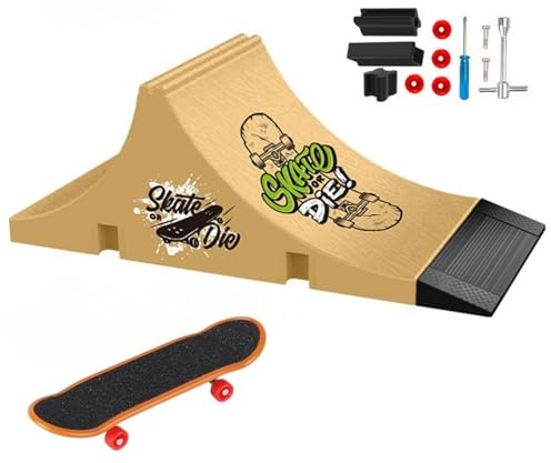 TriUnytion Mini Finger Skate och Ramp Kit, Mini Tech Deck Skate Finger med Ramp Skatepark Kit, present till barn, pojkar och flickor, gul (e)