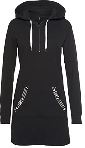 TrendiMax Vestido sudadera de mujer con capucha y manga larga, minivestido para otoño, ropa de calle, jersey, Negro , S