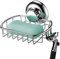 MaxHold No-Drilling/suction Cup Soap Basket - Soap Dish Holder with Hook- Vaccum System - Stainless Steel - Sponge Holder for Bathroom & Kitchen