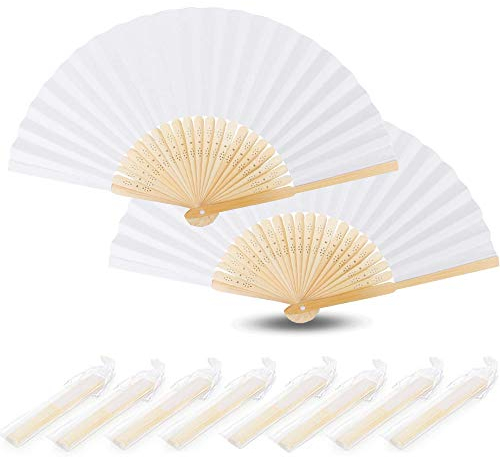 Nswiem 20 Piezas Abanico Blanco de Boda Abanicos Plegable Blanco Abanico Plegable de Mano Tela Abanico de Tela Bambú Ventilador para DIY Decoración Fiesta Boda Regalo