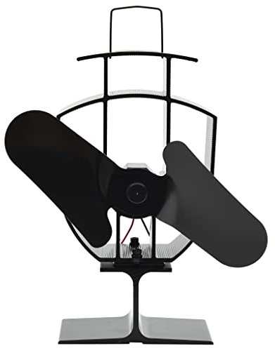vidaXL 2 Blades Heat Powered Stove Fan - Silent Operation - Durable Anodized Aluminium - Eco-Friendly No Power Required - Black - Maximizes Heating Efficiency