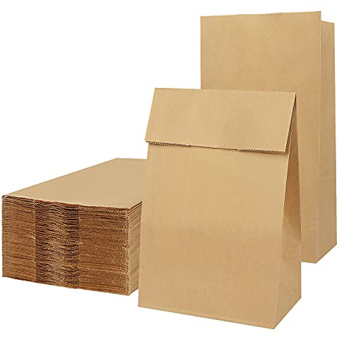 100 Stück Papiertüten（13 x 7 x 22cm）Papiertüten Klein,Geschenktüten,Papiertüten Braun,kraftpapier Tüten,Brottüten Papier,Sandwich Tüten Papiertüten für Süßigkeiten, Kraftpapiertüte für Lebensmittel