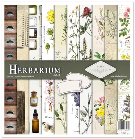 ITD Collection - Scrapbook Papier - Scrapbooking Set - Motivpapier zum Basteln - Dekorpapier 12x12 inches - 310 x 310 mm - 10 Blatt + 1 – Herbarium - SLS-035