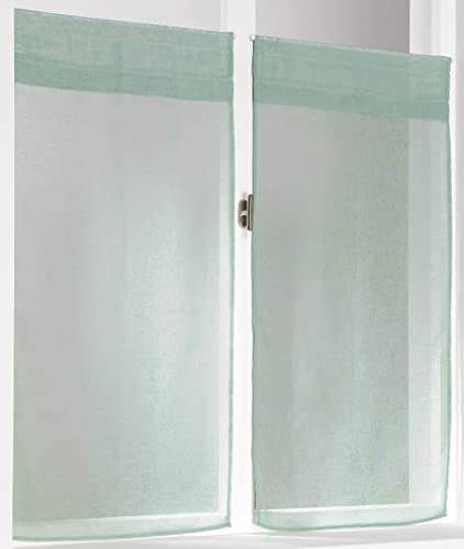 LINDER Paire de vitrages Droits Kaolin Point Clair en Coloris Vert d'eau Finition Passe-Tringle 60x120cm