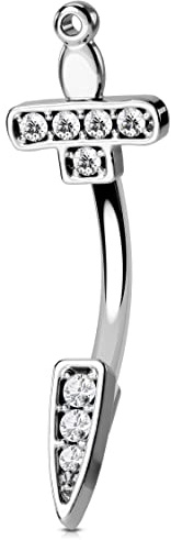 OUFER Rook Piercing Jewelry, 16G 316L Surgical Steel Daith Earrings, Dagger Rook Earrings, Clear CZ Eyebrow Rings, Curved Barbell, Conch Piercing Jewlery