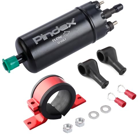 Pindex 0580464070 Pompa Elettrica per Carburante 12 V Ad Alta Pressione In Linea con Supporto Antiurto per Motore Auto,125 PSI 8.5 Bar,Nero