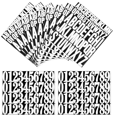8 Blatt Buchstaben Aufkleber Große Set 2.5cm 5cm Klebebuchstaben Große Selbstklebend Wasserfestes Vinyl Alphanumerische Aufkleber für Scrapbooking, Bastelkarten und Briefkästen - Weiß