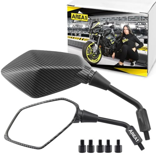 Area1 Motorradspiegel Motorrad Rückspiegel Set (rechts+links) Carbon-Look E-Geprüft 2xM10 Rechts Kompatibel mit Moto Mondial