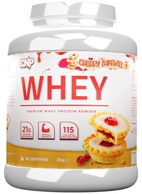 CNP Professional Premium Whey Protein Powder 2kg & 900g, 21g Protein, Low Carb, Easy Digestion, 66/30 Servings, Vegetarian, Halal, 12 Great Flavours (2kg Cherry Bakewell)