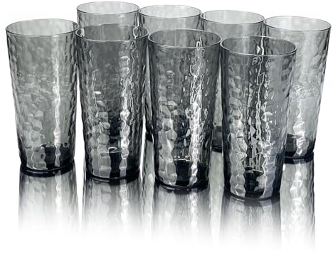 Yalin - Bicchiere in plastica acrilica da 24 once, bicchieri in plastica riutilizzabili, impilabili, senza BPA, infrangibile, lavabile in lavastoviglie, set da 8 (grigio)