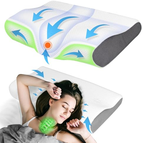 PHYSEN Orthopädisches Kopfkissen Nackenkissen, Nackenstützkissen, Memory Foam Kissen, Ergonomisches Nackenschmerzen Schlafkissen Antischnarchkissen für Seiten, Rücken & Bauchschläfer (62*34*11/6.5CM)