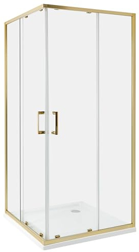 Cabina de ducha vidrio templado puerta doble corredera dorado 90 x 90 x 185 cm Tela