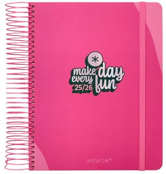 Antartik skoldagbok 25-26 spiral rolig dag fuchsia dag sida a5 tvåspråkigt papper fsc 80 gr.