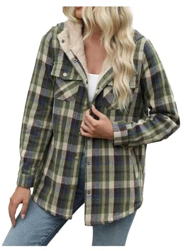 Generisch Chaqueta de forro polar a cuadros para mujer, camisa de franela con botones a cuadros, bolsillos, chaqueta de leñador, chaqueta de forro polar de felpa, chaqueta de invierno, blusa con